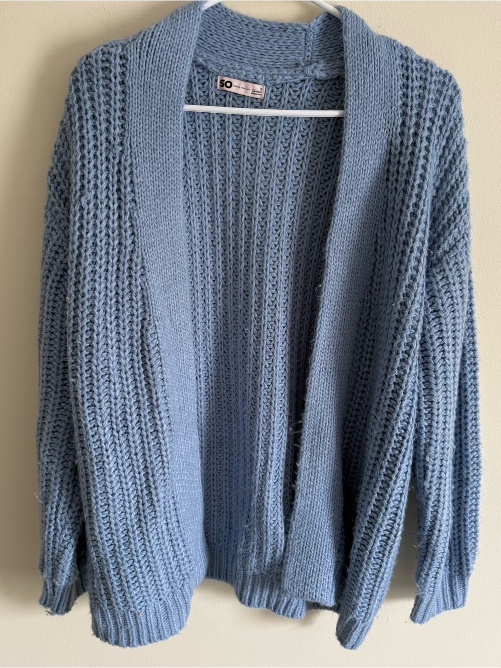 SO Goods For Life Open-Front Chunky Knit Cardigan Light Blue Size Small